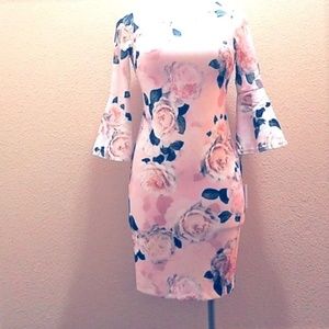 Calvin Klein Pink Floral Bell Sleeve Sz4 NWT Dress